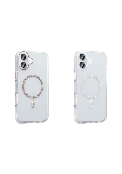 Zore Apple iPhone Uyumlu 16 Plus Kılıf Taşlı Tasarım M-safe Şarj Özellikli Zore Koment Silikon Kapak - Gümüş