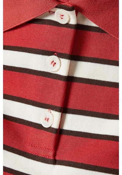 Enandı Çizgili Terry Kumaş Cropped Polo Tişört, Modern Kesim Ve Rahat Yapı Kırmızı