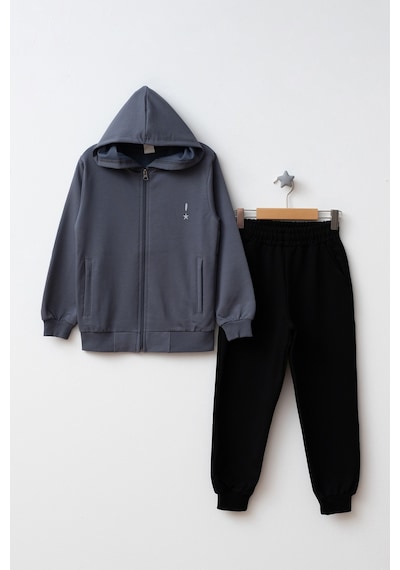 Beniizle Kapüşonlu Fermuarlı Çift Cepli Unisex Eşofman Takımı Füme