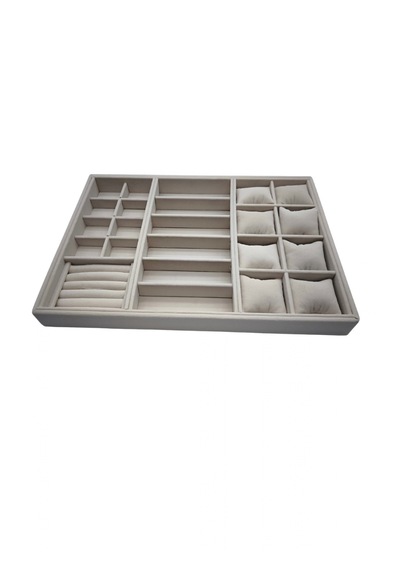 Homebiente Xlarge 50x36,5 Cm Krem Kadife Saat, Gözlük, Yüzük Ve Küpe Takı Organizer Tablası