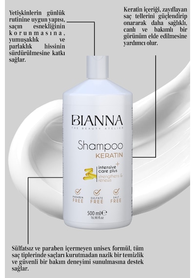 Keratin Tuzsuz Sülfatsız Ve Parabensiz Güçlendirici Ve Yenileyici Saç Bakım Şampuanı - 500ml Saçşampuan