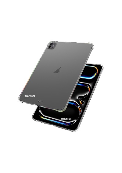 Apple İpad Pro 13 İnç M4 2024 Uyumlu Tablet Şeffaf Köşe Korumalı Silikon + Ekran Koruyucu + Kalem