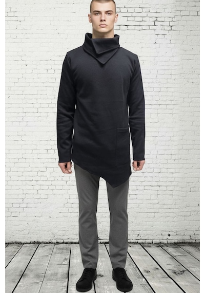 Şal Yaka Cep Detaylı Erkek Sweatshirt Sİyah