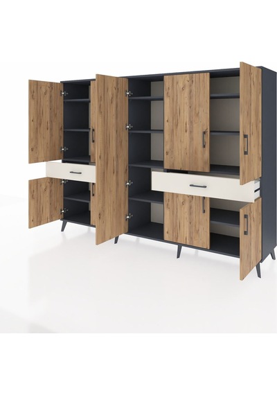 Hyperion Dolap 12 Raflı 2 Çekmeceli 8 Kapaklı 220x44x163 Antrasit Antrasit-çam/aytaşı Hyperion Dolap 12 Raflı 2 Çekmeceli 8 Kapaklı 220x44x163 Antrasit Antrasit-çam/aytaşı