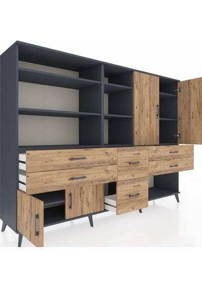 Hyperion Dolap 10 Raflı 6 Çekmeceli 4 Kapaklı 220x44x163 Antrasit Antrasit-çam Hyperion Dolap 10 Raflı 6 Çekmeceli 4 Kapaklı 220x44x163 Antrasit Antrasit-çam