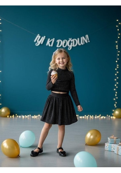 Zekids Kız Çocuk Işıltılı Bluz Tül Etekli Takım-16408 Siyah