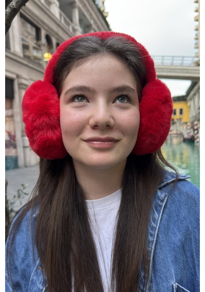 Mollycrush Genç Kırmızı Peluş Kulaklık Uniseks Kışlık Yumuşak Kulak Koruyucu Kırmızı