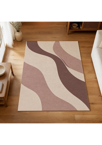 Kartela Halı Akış Dalgalı Modern Halı Gül Kurusu Kaymaz Taban Makinede Yıkanabilir 180x270 Cm