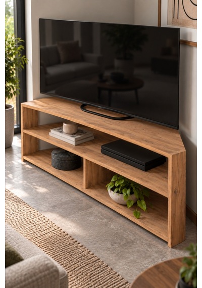 Sulorahome Köşe Tv Ünitesi Kahverengi 140 Cm Açık Ceviz