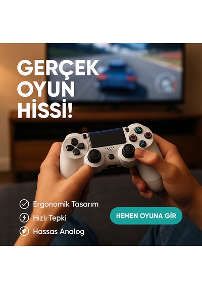 Ps4 Kolu Kablosuz Şarj Edilebilir Ergonomik Titreşmli Beyaz
