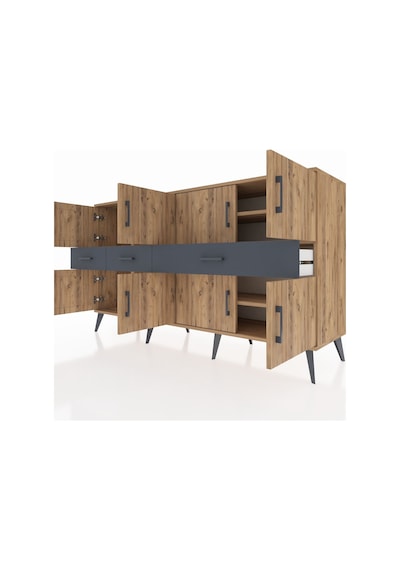 Kronos Konsol 5 Raflı 3 Çekmeceli 8 Kapaklı 176x59x99 Çam-çam/ant Çam-çam/antrasit