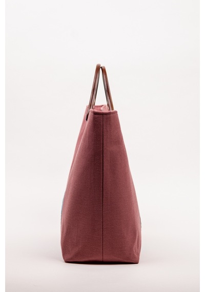 Fabric Craft Bag El Çantası Pembe Duck Kumaş Ahşap Saplı Lila - Pembe