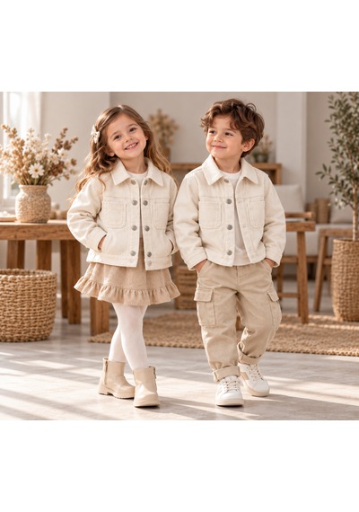 Tucankids Kız Erkek Çocuk Unisex Ham Kadife Ceket Cepli Düğmeli Mevsimlik Çocuk Ceketi Bej