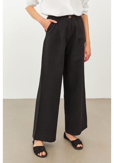 Stella Pulvis Siyah Keten Yüksek Bel Wide Leg Pantolon Siyah