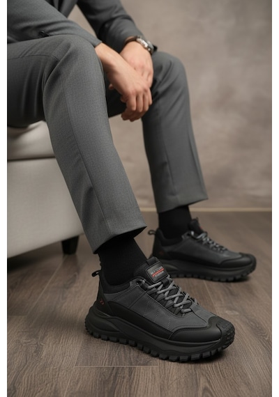 Enoch Ortopedik Taban Desenli Bağcıklı Tırtıklı Tabanlı Outdoor Erkek Spor Ayakkabı Füme