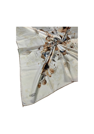 Mim Eşarp Emilya Rayon Çiçek Desenli Eşarp 90x90 Cm Bej - Kahve