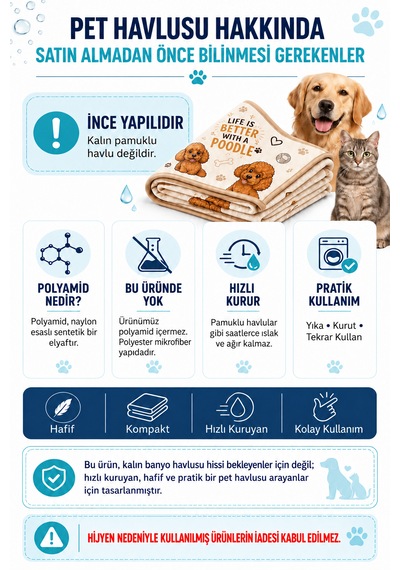 Kedi & Köpek Kurulama Havluları Dogs - Köpek Desenli Büyük Boy Hızlı Kuruyan 60x120cm