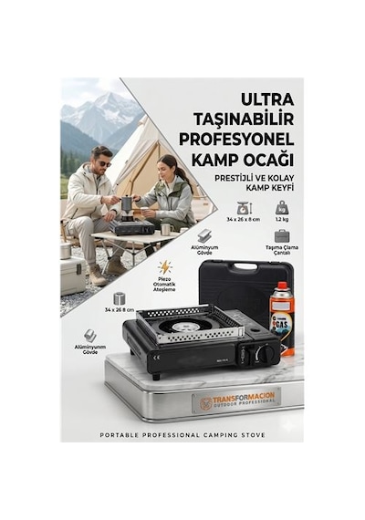 Zenvac Çantalı Siyah Portatif Kamp Ocağı + 1 X Kartuş Piknik Ocağı Otomatik Ateşlemeli 723182 Zenvac29