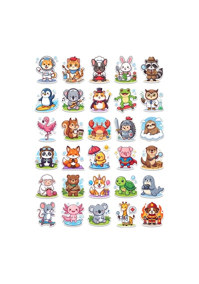 İlkokul Sticker Seti 180 Adet 6'lı Paket - Alfabe Hayvan Meyve Okul Eşyaları Defter Etiketi Çok Renkli