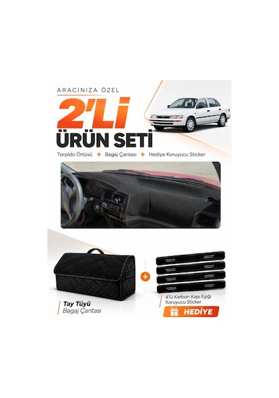 Toyota Corolla Efsane Kasa 1991-1997 Uyumlu Torpido Örtüsü + Tay Tüyü Bagaj Çantası Seti - Siyah