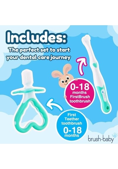 Baby Sonic Brush-baby İlk Diş Fırçası Ve Diş Kaşıyıcı Set, Bebeğinizin İlk Ağız Bakım Seti Açık Bej