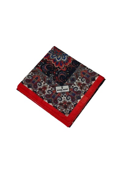 Mim Eşarp Prime Pamuk Etnik Desenli Eşarp 90x90 Cm Kırmızı - Koyu Lacivert