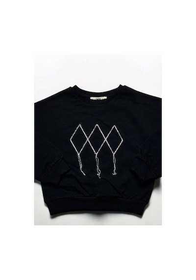 Kız Çocuk Mevsimlik Pamuklu İki İplik Zincirli Sweatshirt-15447 Siyah