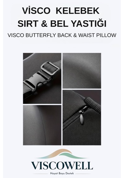Visco Kelebek Sırt & Bel Yastığı Visco Bel Yastığı Ortopedik Bel Yastığı %100 Visco Destek Yastığı Siyah