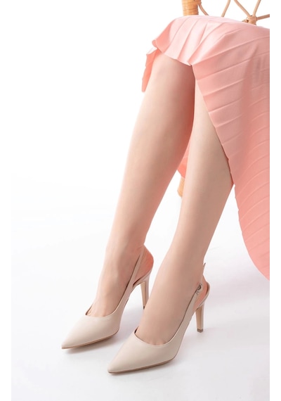 Terzi Bey St-1153 Bej Günlük Arkası Açık 9 Cm Topuklu Kadın Ayakkabı Bej