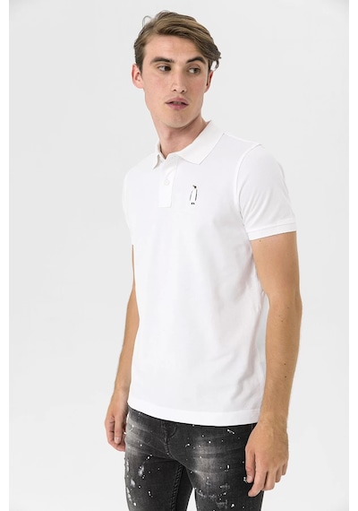 Farm Animals Polo Yaka Penguen Nakış Detaylı Erkek T-shirt Beyaz