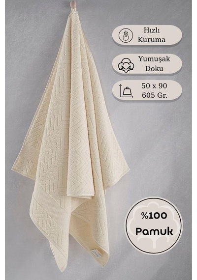 Pamuk Tekli Havlu Jakarlı Karna Premıum Zander - 50 X 90 Krem