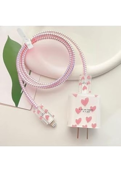 İphone 18w/20w İle Uyumlu Pembe Love Şarj Aleti Kılıfı, Şarj Kablosu Örme Aparatı, Toparlayıcı, Kablo Koruyucu