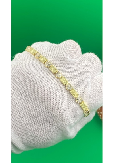 Xuping Zirkon Taşlı Kalpli Model 14 Ayar Rengi Bileklik Gold