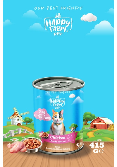 Happy Farm Yavru Kedi Maması Tavuklu 415 Gr 24 Adet