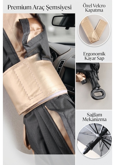 Premium Araç İçi Şemsiye Güneşlik Özel Mekanizmalı Çizmez Saplı Katlanabilir Model
