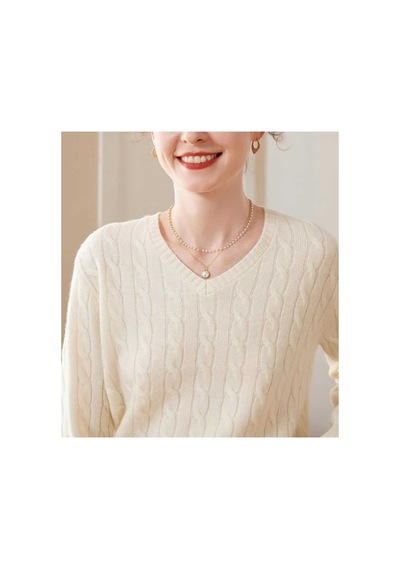 Youknitwear You Rio V Yaka Kadın Kazak Beyaz
