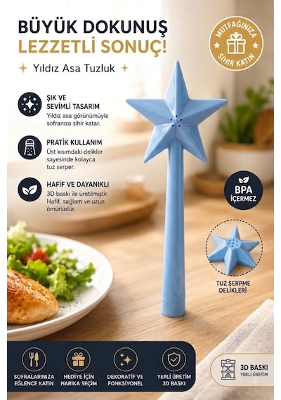3d Baskı Sihirli Değnek Tuzluk Ve Baharatlık Magic Wand Salt Shaker - Mavi