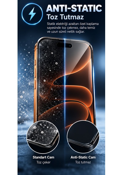 İphone 17 Pro Uyumlu Premium 300cc Glue Tempered Glass Anti Static & Finger Print