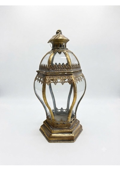 Panalı Metal Dekoratif Fener 40 X 19 Cm Gold