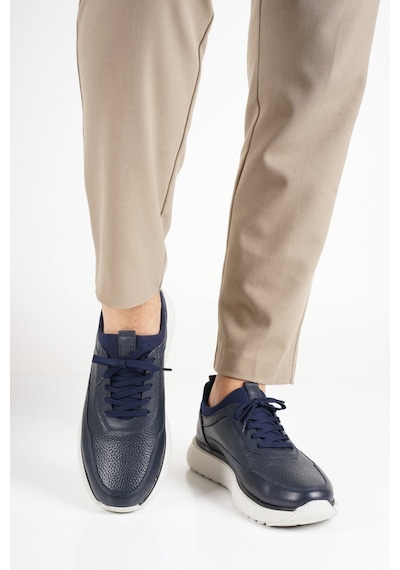 Fame Step Hakiki Deri Erkek Yürüyüş Ayakkabısı Casual Comfort Streç Yapı Bağcıksız Kullanım Ortopedik Günlük Rahat Taban Lacivert Sneaker