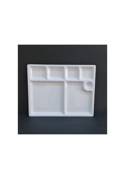 %100 Kırılmaz 12 Li Melamin 7 Bölmeli Tabldot Kahvaltı Tabağı - 33x26 Cm Beyaz Beyaz