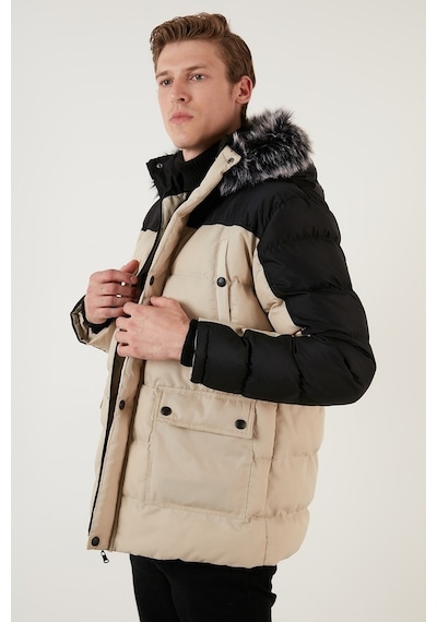 Buratti Slim Fit Çıkarılabilir Suni Tüylü Kapüşonlu Şişme Erkek Mont 5760076 Siyah-Taş