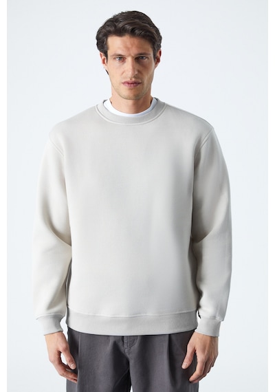 Grimelange Travıs Erkek Organik Kumaşlı Yumuşacık Regular Fit Yuvarlak Yakalı Ekru Sweatshirt Ekru