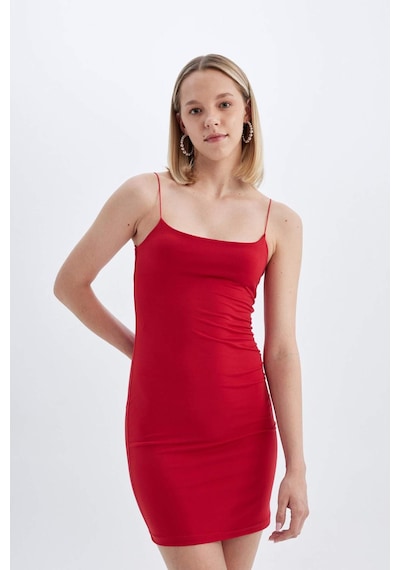 DeFacto Bodycon Kare Yaka Kırmızı Askılı Mini Elbise D3265AXNSRD62 DeFacto Bodycon Kare Yaka Kırmızı Askılı Mini Elbise D3265AXNSRD62