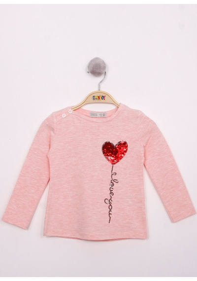 Toontoy Kids Toontoy Kız Çocuk Göğsü Pul Nakışlı T-shirt Pembe Melanj