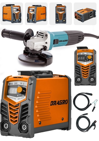 Dragro DRG-200kynk Technology Turuncu Çift Kartlı 200 Amper Invertör Kaynak Makinası 3000 W Taşlama +2li Set