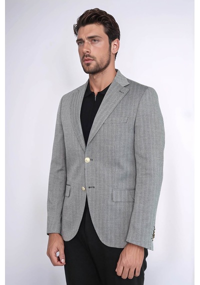 Siyah Balıksırtı Desenli Gold Renk Metal Düğmeli Slim Fit Erkek Blazer Ceket - Wessi Black Siyah Balıksırtı Desenli Gold Renk Metal Düğmeli Slim Fit Erkek Blazer Ceket - Wessi Black