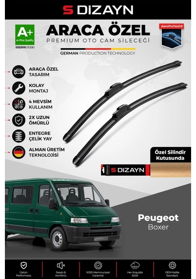 S-dizayn Peugeot Boxer Ön Cam Silecek Seti 1994-2006 Premium Araca Özel 55-55 Cm A+ Kalite Aocs-1794