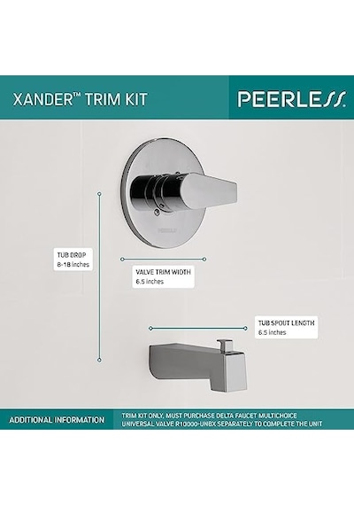 Peerless Ptt14119 Sadece Xander Küvet Trim Valf Ayrı Satılır , Krom Açık Mavi