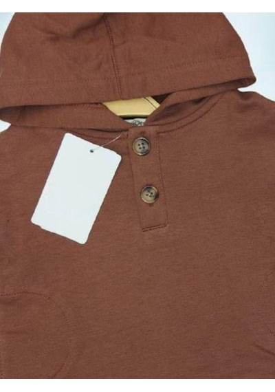 Çikoby Erkek Bebek Yan Cep Detaylı Kapüşonlu Sweatshirt-14871 Kahverengi